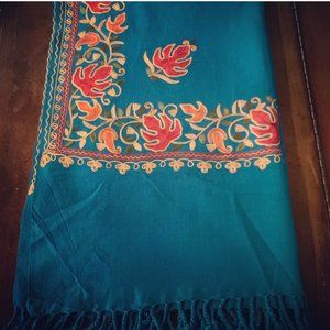 Turquoise Hand Embroidery Shawl